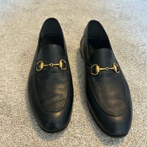 Gucci Black Leather Horsebit Loafers with Gold Accents